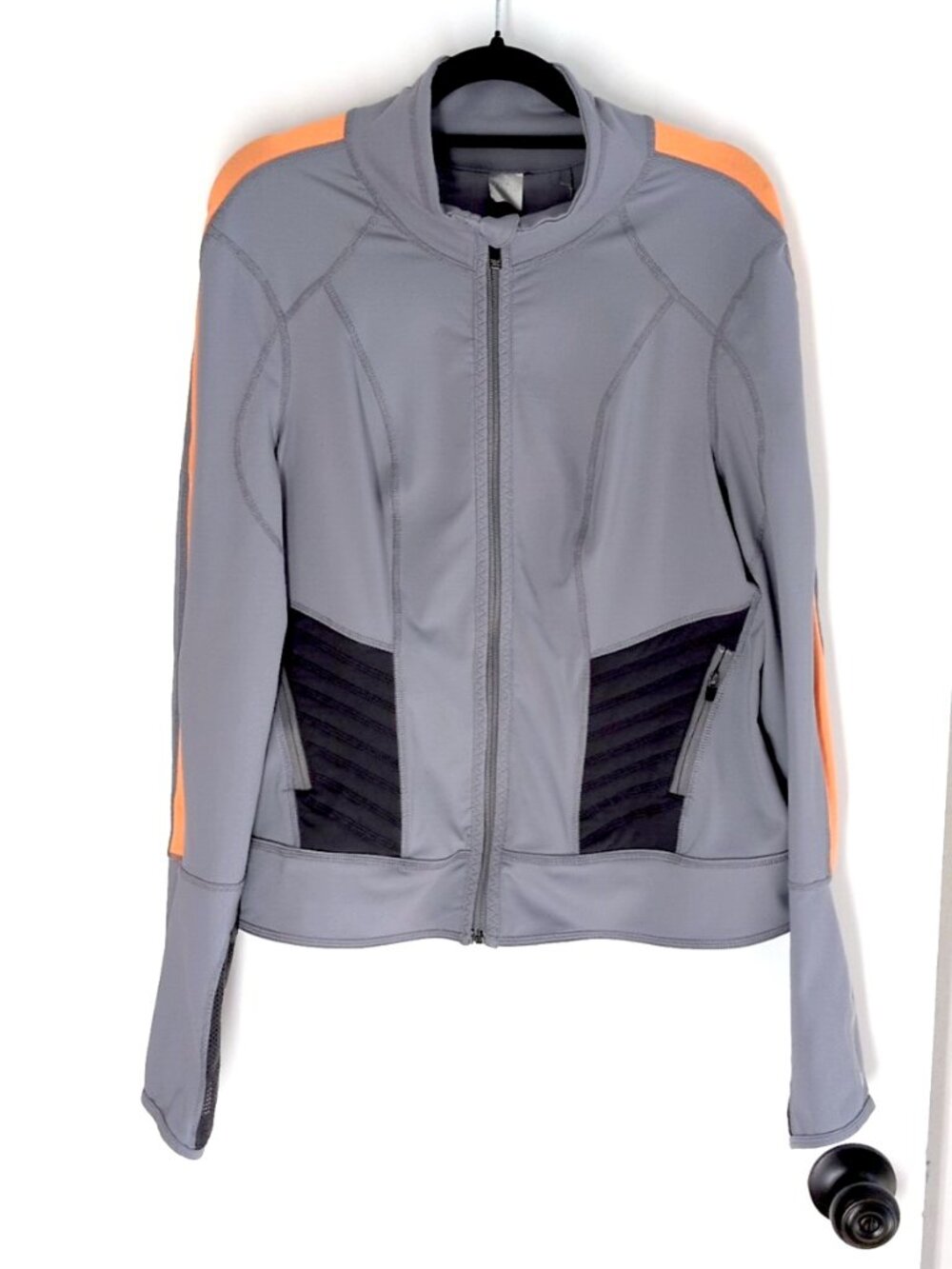 Zella gray/orange colorblock moto jacket XL fitted active